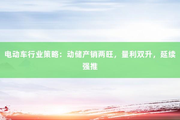 电动车行业策略：动储产销两旺，量利双升，延续强推