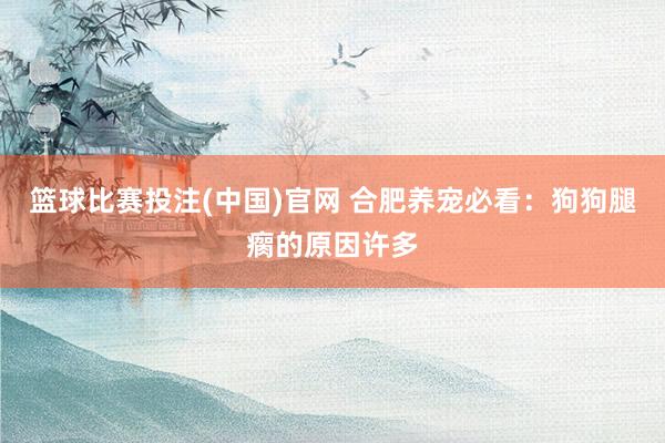 篮球比赛投注(中国)官网 合肥养宠必看：狗狗腿瘸的原因许多