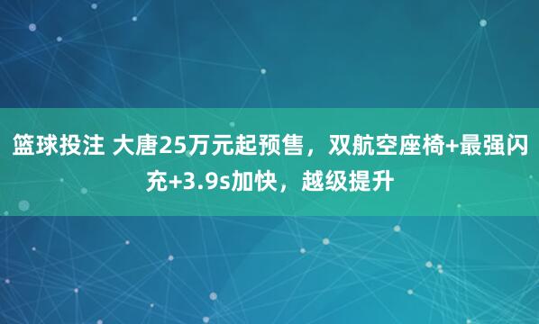 篮球投注 大唐25万元起预售，双航空座椅+最强闪充+3.9s加快，越级提升