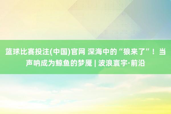 篮球比赛投注(中国)官网 深海中的“狼来了”！当声呐成为鲸鱼的梦魇 | 波浪寰宇·前沿