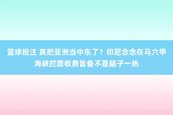 篮球投注 真把亚洲当中东了？印尼念念在马六甲海峡拦路收费皆备不是脑子一热